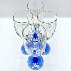 Lenox Crystal Swag Drape Cobalt Blue Stem Gold Rim Optic Swirl Wine Goblets 4 PC