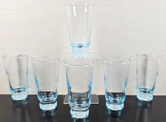 (6) Duz Crystal Star Sapphire 2.5 Oz Tumblers Set Vintage Blue Glasses MCM Lot