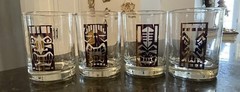 Screaming Tikis Double Old Fashioned Glasses~Set Of 4~Whiskey~Vintage~ MCM ~VGUC