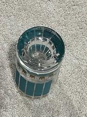 Retro Fred Press Signed Highball Glasses Green and Gold Vintage Used