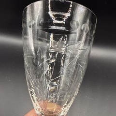 Vintage Etched Crystal Wine Goblets Set of 6 Wheat Laurel Leaf Geometric Stem 8”