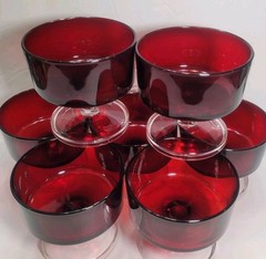 Vintage 1970s Luminarc Cavalier Suede Ruby Red Champagne/Dessert Cups Set of 7