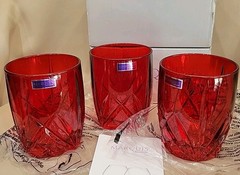 Brookside Red Double Old Fashioned Cup Set Of 3 MSRP $125 Made In Germany NIB