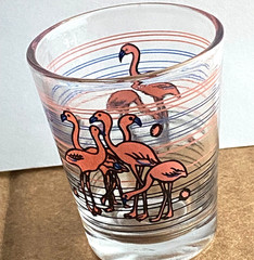 Vintage Whimsy Clear Pink Flamingo Florida Bar Ware Whiskey Shot Glass Souvenir