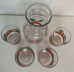 Vtg Libbey HOLLY & BERRIES 13-oz Flat Tumbler Glasses Holiday Set of 4 & Carafe