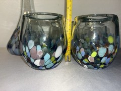 Handblown Recycled Confetti Glass Stemless Wine Glasses And Decanter