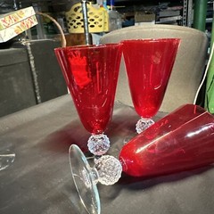 Morgantown Old English Red Golf Ball Optic Footed Iced Tea Wine Glass Rare