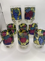 Libbey Stained Glass Fruit Pattern Water Tea Glasses Set Of 8