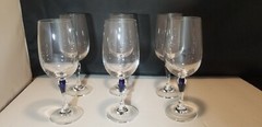 Courvoisier Cobalt Blue Teardrop Stem Crystal Glasses 6.5″ Etched Bottom
