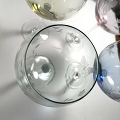 LENOX Set 4 Butterfly Meadow Etched Balloon Wine Glasses Pink Blue Yellow Green