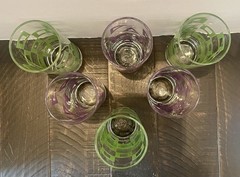 Vintage MCM Geometric Highball Glasses Set of 6 Purple Triangles Green Squares
