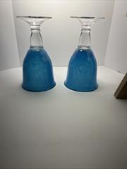 Lenox Calabria Goblets Blue Textured Glass Bubbles Blown Glass Set Of 2 Vintage