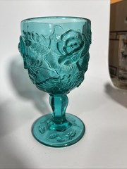 Fenton Madonna Inn Wild Rose Goblet Teal Aqua Goblet 6.5” L. E. Smith