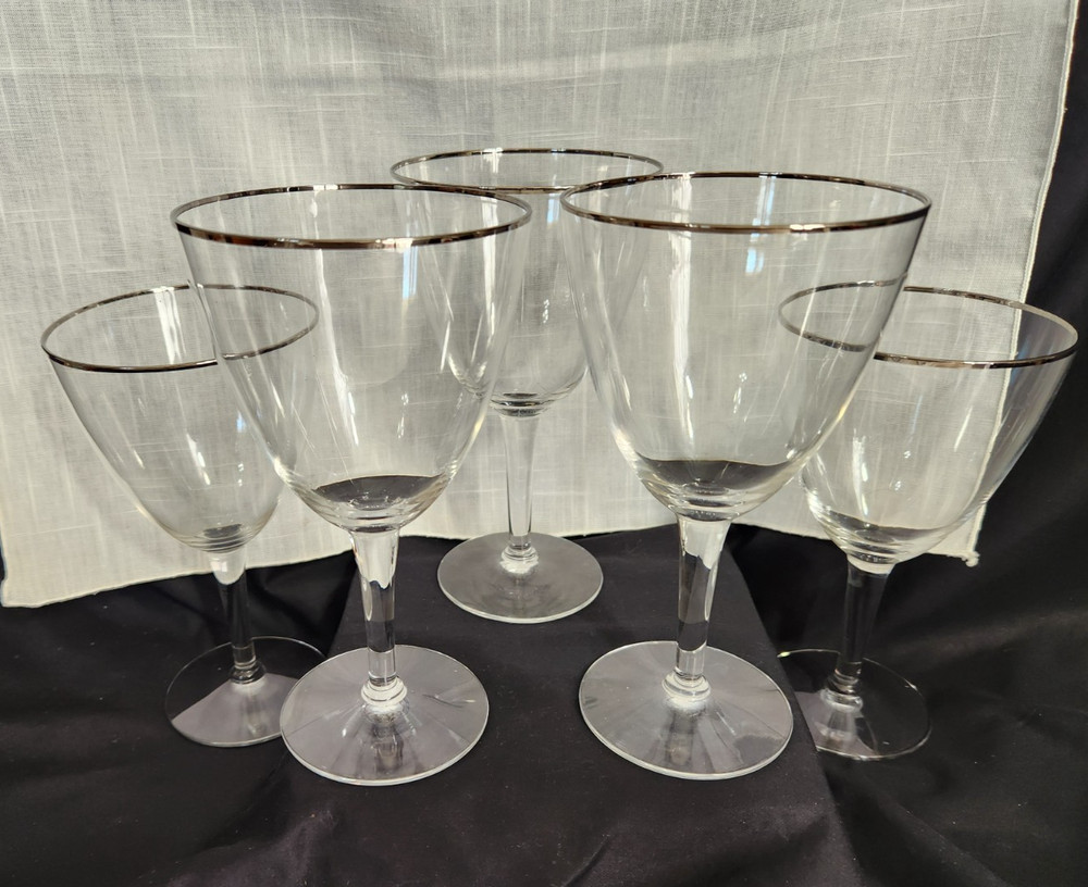 VINTAGE GORHAM MONTCLAIR PLATINUM RIM WATER GOBLET GLASSES (5)