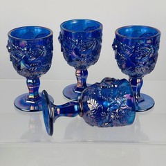 Madonna Inn Wild Rose Iridescent Cobalt Blue Goblets Fenton for LG Wright Mint