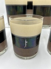 Set of 6 VTG Morgan Glassware Double Old Fashion Glasses Black Brown Stripes