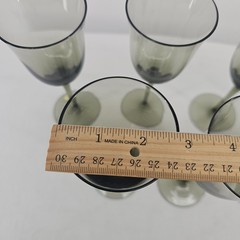 Smokey Gray Tulip Wine Glass 6oz. Set Of 7 Hungary 7″ Tall MCM