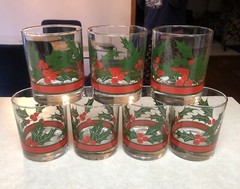 7 LIBBEY Holly & Berries Festive Tumblers Rocks Glasses Christmas Holiday