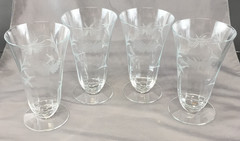 VTG Set of (4) Etched Flower Ribbed 5 3/4″ Tall Crystal Glass Iced Tea Glasses