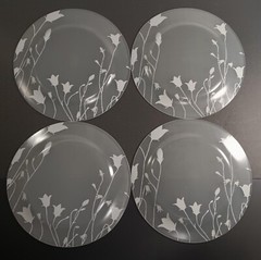 Arcoroc France Floral Frosted/Ice Blue Glass Dinner Plates 4 – 10 5/8”