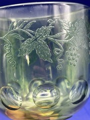 2 Vintage Bartlett Collins Green Thumbprint Golden Grape Goblets