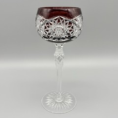 Amethyst Crystal Cut to Clear Starburst 8″ Air Bubble Stem Hock Wine Glass