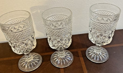 VINTAGE 1960’S ANCHOR HOCKING WEXFORD CRYSTAL 3 WINE GLASSES GOBLETS 6 1/2″ TALL