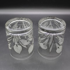 Vintage Culver Frosted Calla Lily Black Double Old Fashioned Rock Glass Set of 2