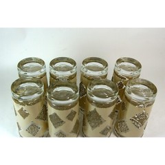 Mid Century Drinking Glasses Set of 8 Hollywood Regency Barware and Caddy