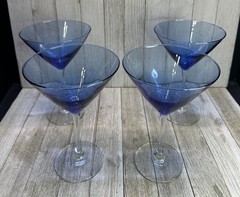 Set of 4 Cobalt Blue Stemmed Martini Glasses 7.5 Inches Tall Elegant Decor Vtg