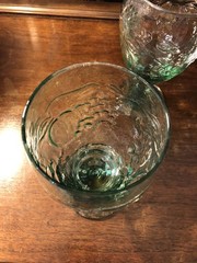 Two Vintage Libbey “Orchard” Green And Clear Goblet Glasses
