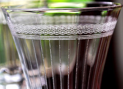 Vtg Set 8 MORGANTOWN NEEDLE ETCHED Wine Glasses OPTIC/VERTICAL STRIPES c1910