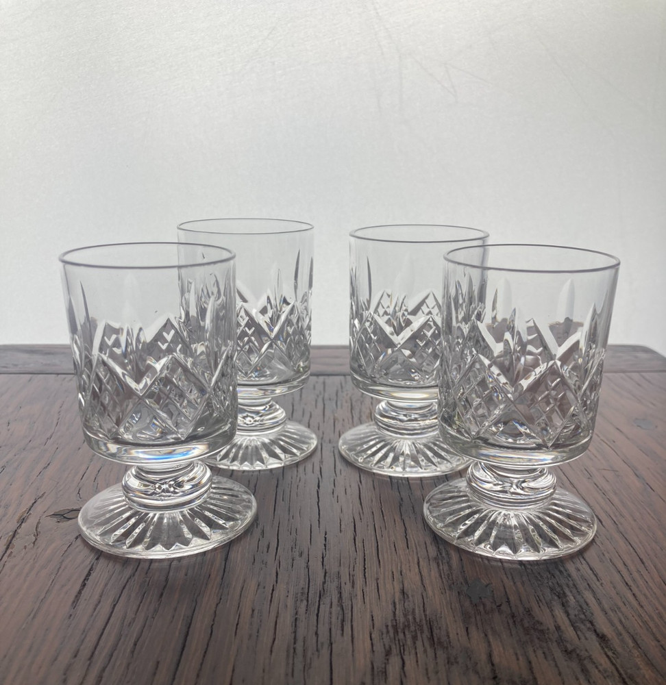 4 Stuart English Cut Crystal Glengarry Cambridge Whiskey Nip Cordial Glass EUC