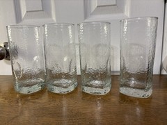 VTG 4 Crisa Libbey Clear Glass Tumbler Pressed Thumbprint Pebbled Glass Glasses.