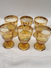 Set of 6 NWT 1950’s CZECH BOHEMIAN GOld BAND CRYSTAL GLASS CORDIALS Shot Glass
