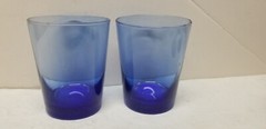2 LIBBEY COBALT BLUE DOUBLE OLD FASHION ROCKS FLARED RIM GLASSES TUMBLERS 4 1/2″