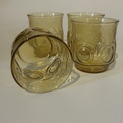 Set Of 4 Anchor Hocking Heritage Hill Honey Gold Circle Juice Glasses Tumblers