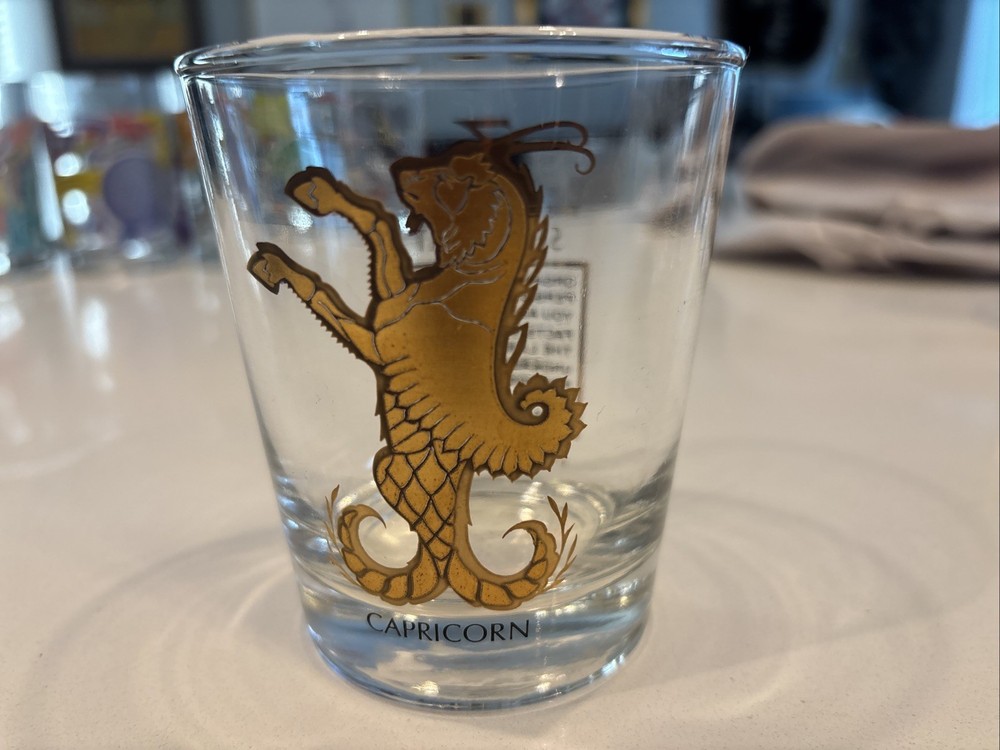 VTG Celestial Zodiac Astrology Capricorn Anchor Hocking Horoscope Glass Gold