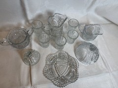 Childs «Oval Star» glass crystal pitcher & set. 11 pieces total. RARE