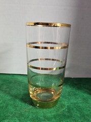 Mid-Century Modern Gold Striped Highball Glasses Vintage Bar MCM Tapered Base