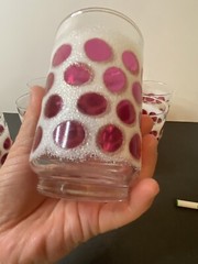 (4) Vtg Libbey Cranberry Concord Frosted Polka Dot Drinking Glasses 12Oz 4.5”H
