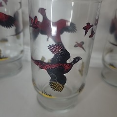 Vintage Hazel Atlas Glasses Set Of 7 Hunting Bird Dog Pheasant Drinking Glass