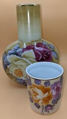 Nippon Hand Painted Floral Tumble Up Set Vintage Beautiful!