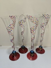 Glass Toasting Champagne Flutes Tapered Swirl Confetti Footed Partyware 4 Pc.