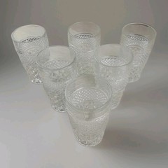 (6) Vintage Anchor Hocking Wexford Clear Cut Glass Flat Tumbler Glasses 5.5″