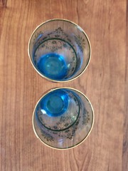 Vecchia Murano Style Hand-blown Glasses Blue 24 Karat Gold Trim – Set Of 2