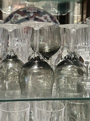 4 Sasaki Coronation Smoke Grey Crystal Twist Stem Water/Wine Goblets Glasses
