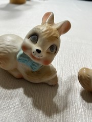 Set Of 2 Rare Mcm Vintage Ceramic Bunnies With Glittery Bows 4 “W X 3” H OBO