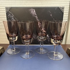 Winterthur Jewel Tone Amethyst Water/Wine Goblets Set/4 Bubble Stem 8 1/4”