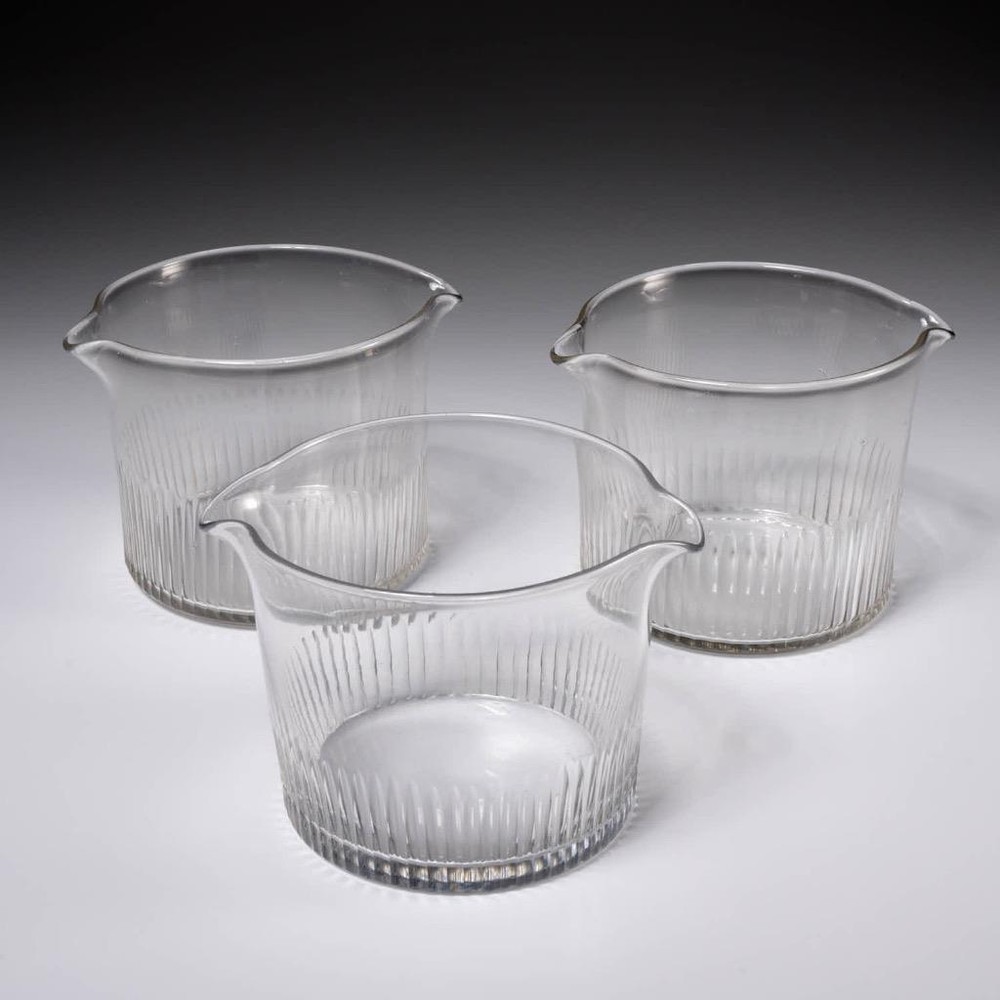 19th Century Georgian Clear Glass Wine Rinser Double Spout Beaker Cups 3pc Lot